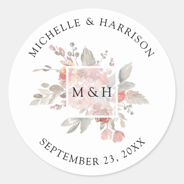 Elegantes Sellos para sobres de acuarela gris rosa (Anverso)