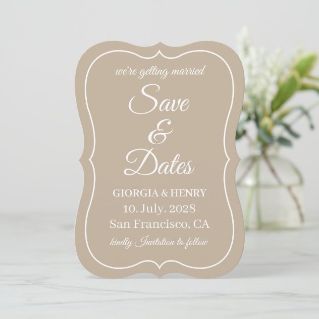 ELEGANTES SIMPLE MODERNAS TARJETAS DE BODAS BEIGE  (Anverso de pie)