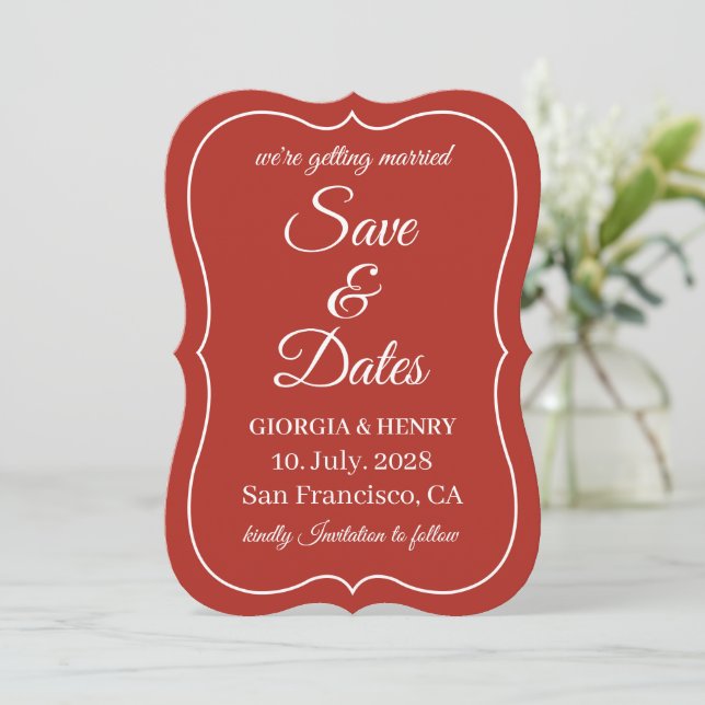 ELEGANTES SIMPLES TARJETAS DE BODAS ROJAS OSCURAS  (Anverso de pie)