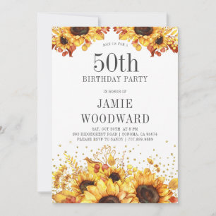 Elegantes Sunflowers Invitación a los 50 Años