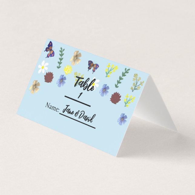 Elegantes tarjetas Boho Wildflower Blue Place (Anverso)