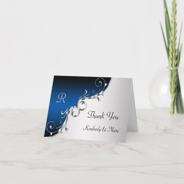 Elegantes tarjetas de agradecimiento azules y plat (Anverso)