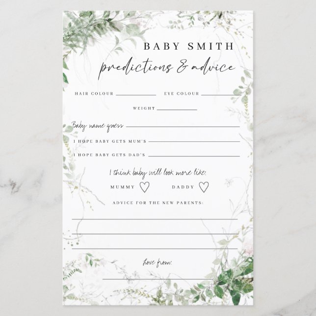 Elegantes tarjetas de asesoramiento de Baby Shower (Anverso)