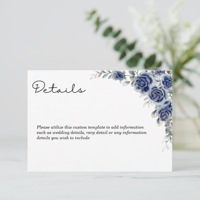 Elegantes tarjetas de Boda floral azul (Anverso de pie)