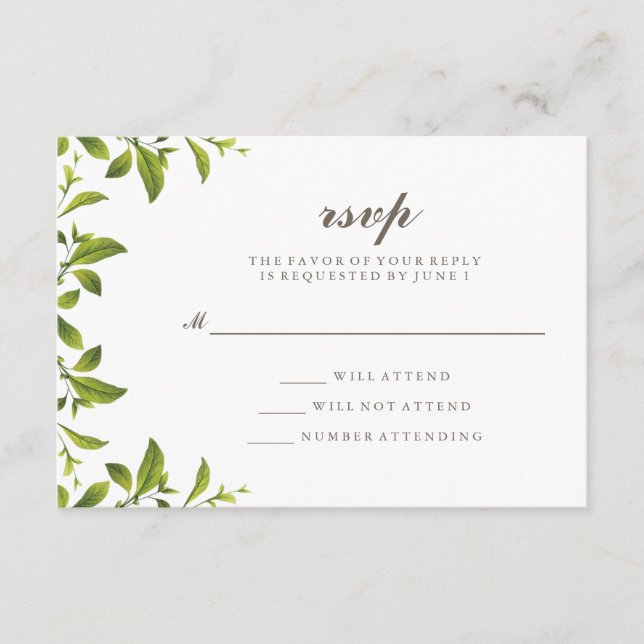 Elegantes Tarjetas de Confirmación de Boda con Hoj (Anverso)