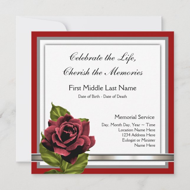 Elegantes tarjetas de luto de la rosa roja (Anverso)