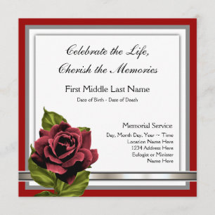 Elegantes tarjetas de luto de la Rosa Roja