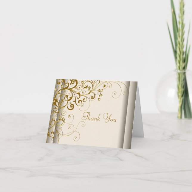 Elegantes tarjetas de Marfil y oro de agradecimien (Anverso)
