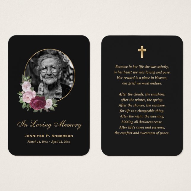Elegantes tarjetas de memoria floral Black Gold Bu (Anverso y reverso)