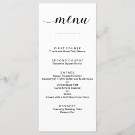 Elegantes tarjetas de menú Boda de guiones blancos