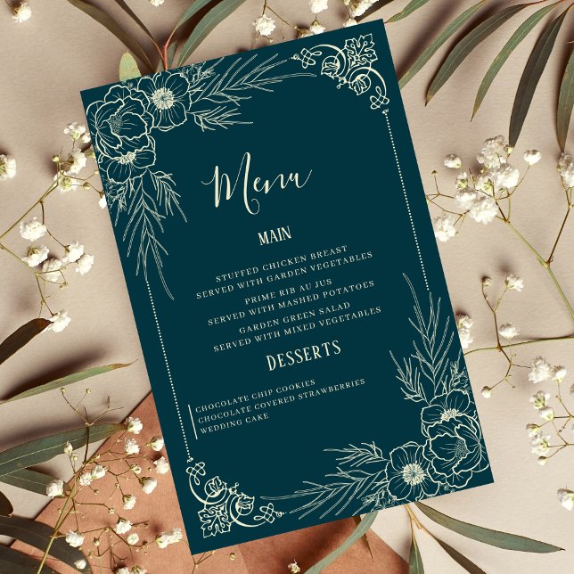Elegantes tarjetas de menú Boda Golden Bloom (Subido por el creador)