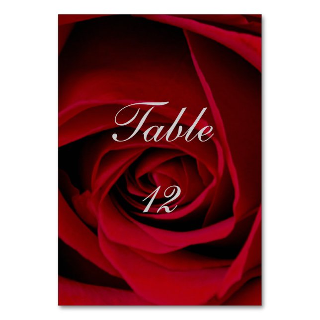 Elegantes tarjetas de mesa de Boda de Rosa Roja (Anverso)
