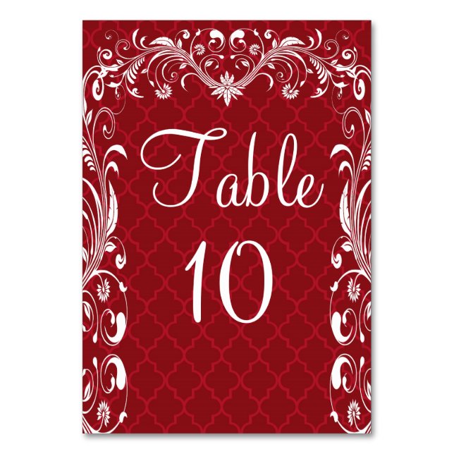 Elegantes tarjetas de mesa de Boda rojo florecient (Anverso)