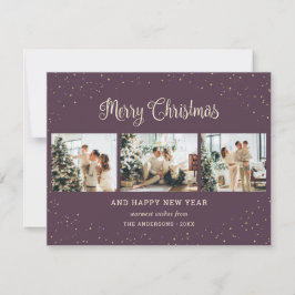 Elegantes tarjetas de Navidad Purple 3 Photo Merry