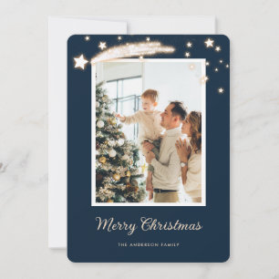 Elegantes tarjetas de Navidades fotográficos azule