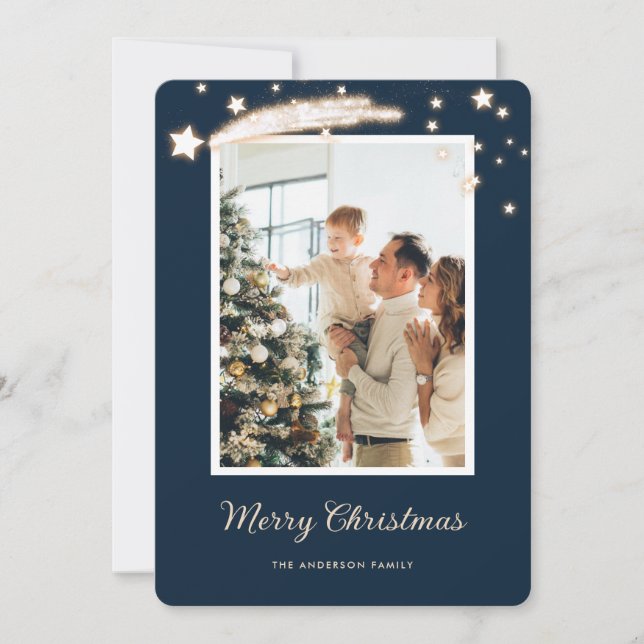 Elegantes tarjetas de Navidades fotográficos azule (Anverso)