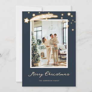Elegantes tarjetas de Navidades fotográficos Blue