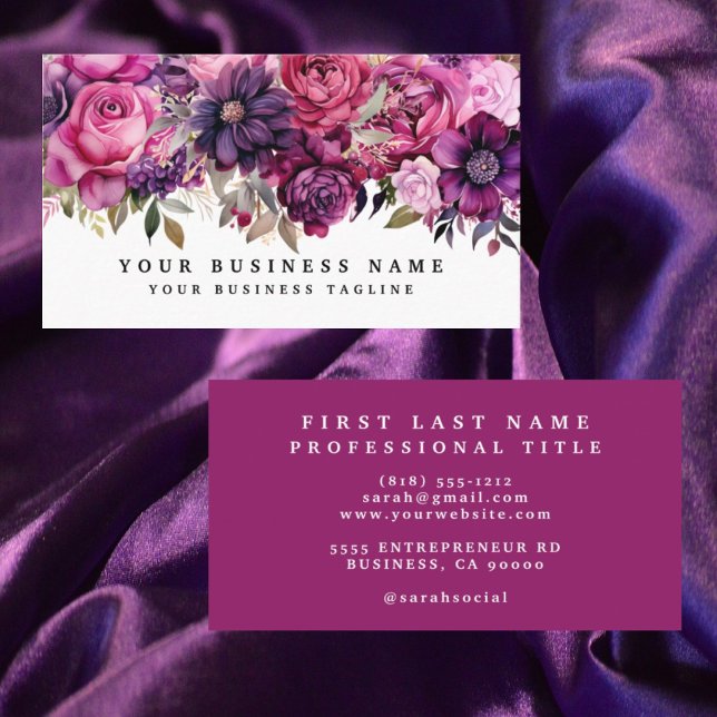 Elegantes tarjetas de negocios de flores moradas m (Subido por el creador)