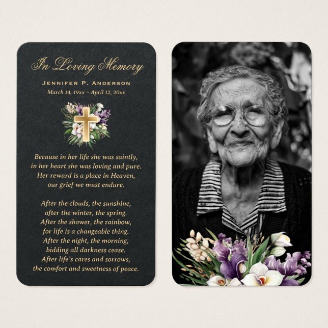 Elegantes tarjetas de oraciones para conmemoración (Anverso y reverso)