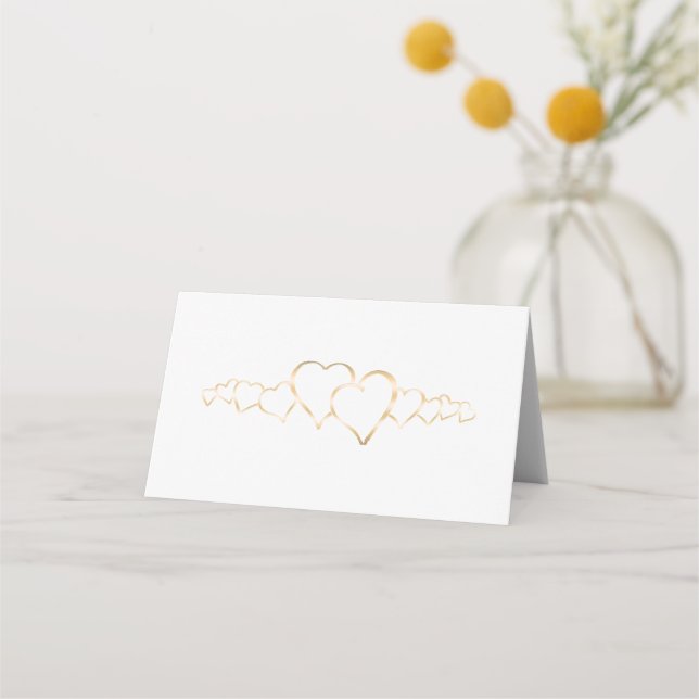 Elegantes tarjetas de plaza Boda Gold Hearts (Anverso)