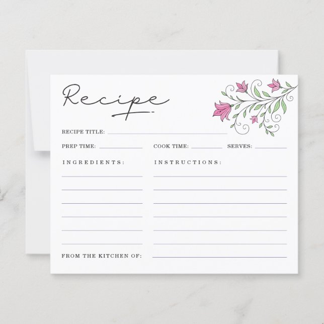 Elegantes tarjetas de recetas de ducha con flores  (Anverso)