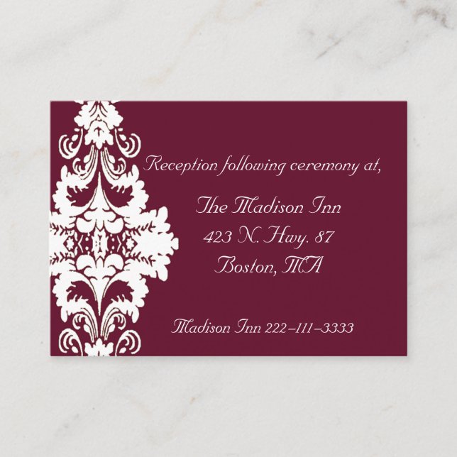 Elegantes tarjetas de recinto Boda barroco (Anverso)