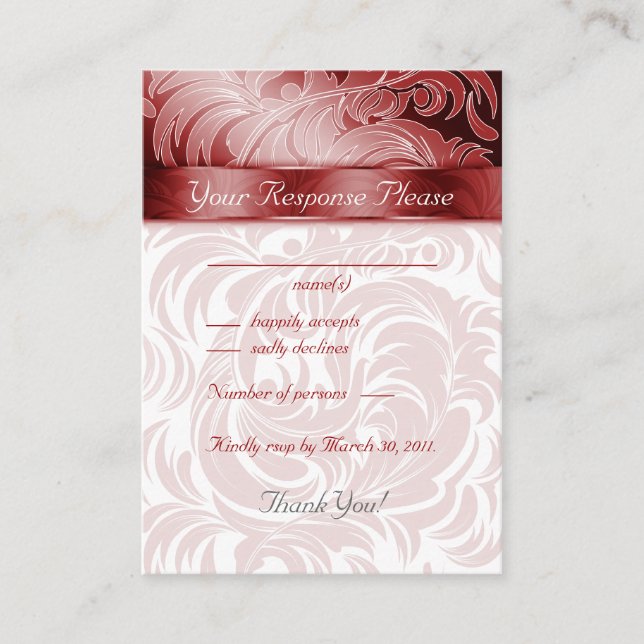 Elegantes tarjetas de respuesta de bodas rojo hoja (Anverso)