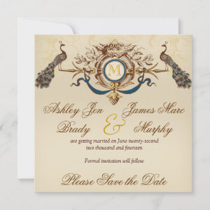 Elegantes Tarjetas de Save the Date de Pavo Real