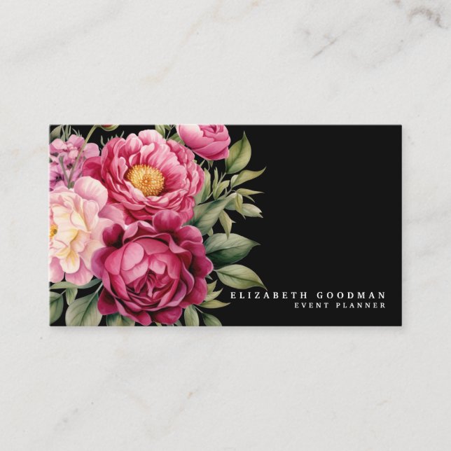 Elegantes tarjetas de visita Boho de flores rosada (Anverso)