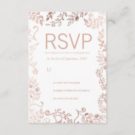 Elegantes tarjetas RSVP con flores de oro de rosa