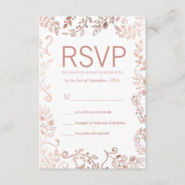 Elegantes tarjetas RSVP con flores de oro de rosa