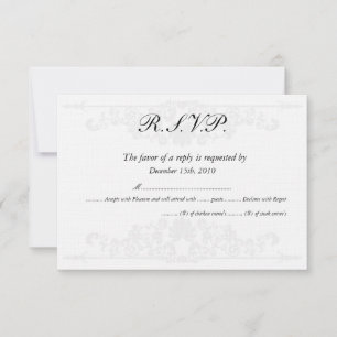 Elegantes tarjetas RSVP de boda blanca/plateada