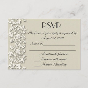Elegantes tarjetas RSVP de boda de encaje gris bla