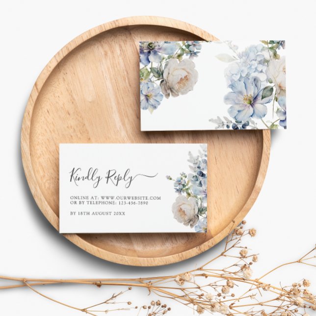 Elegantes tarjetas RSVP de Boda Floral Azul y Blan (Subido por el creador)