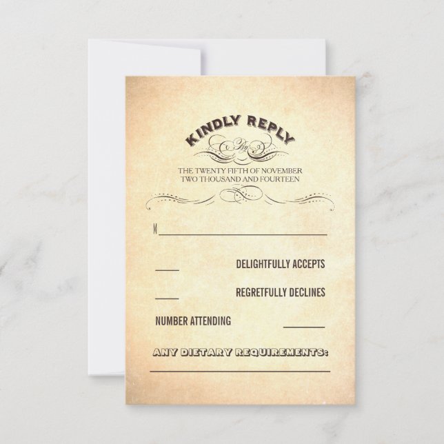 elegantes tarjetas RSVP de boda vintage (Anverso)
