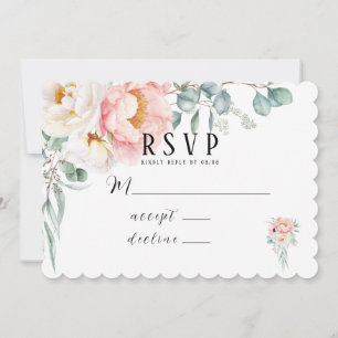 Elegantes tarjetas RSVP de Eucalyptus Peonies Rosa