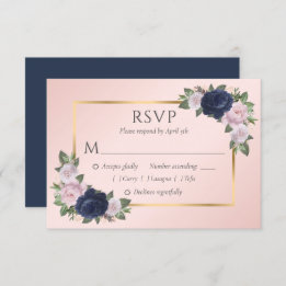 Elegantes tarjetas RSVP de la Marina Azul Rubor Go