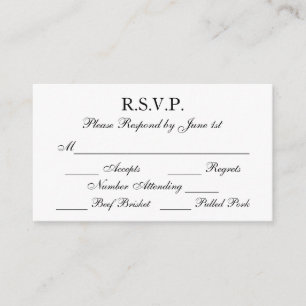 Elegantes tarjetas RSVP de matrimonio formal en bl