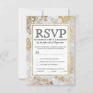 Elegantes tarjetas RSVP de Plata Dorada y Floral G