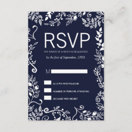 Elegantes tarjetas RSVP florales azules y blancas 