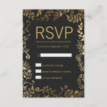 Elegantes tarjetas RSVP florales de color negro y 