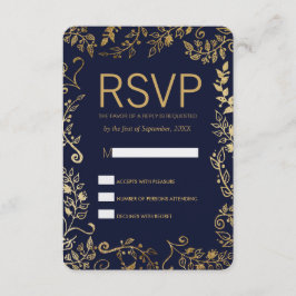 Elegantes tarjetas RSVP florales de oro azul de la