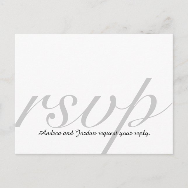 Elegantes tarjetas RSVP para Bodas Gris Blanco (Anverso)