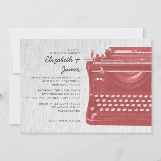 Elegantes teclas de máquina de escribir invitacion (Anverso)