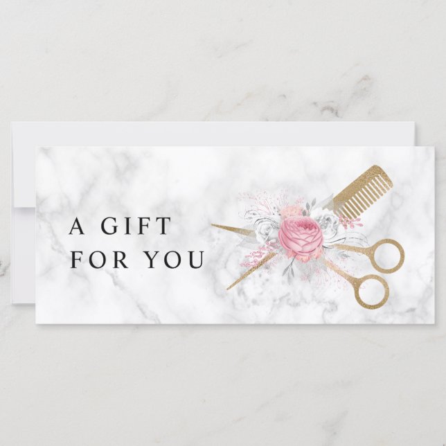 Elegantes tijeras de mármol dorado y peinado peina (Anverso)