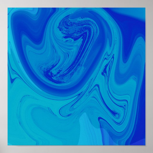 Elegantes Tonos De Arte Líquido Azul Resumen Poste (Frente)