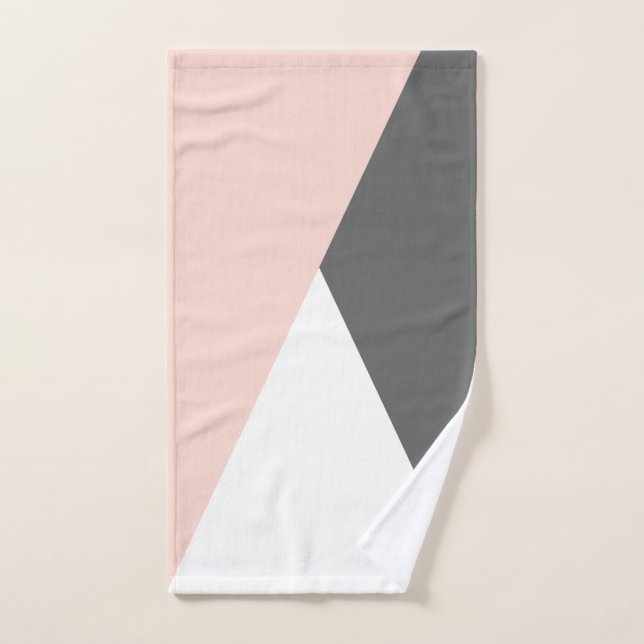 Elegantes triángulos geométricos rosa y gris de co (Toalla de mano)
