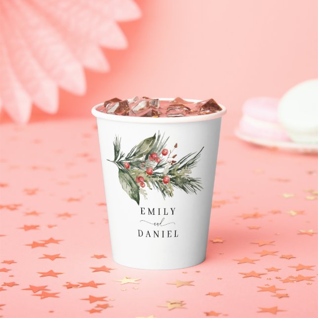 Elegantes vasos de papel de Navidad con acuarela (in situ)