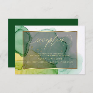 Elegantes Verdes y Golds Ink Invitación a la recep