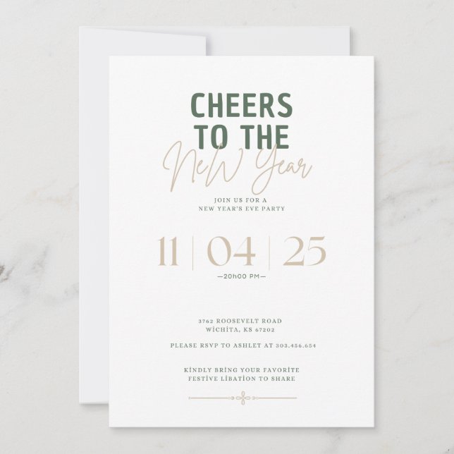 Elegantes vítores a la invitación de Año Nuevo (Anverso)
